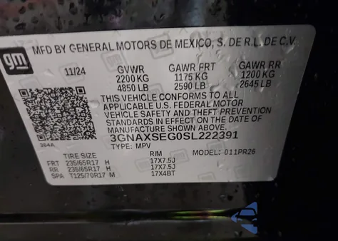 2025 Chevrolet Equinox Awd Activ из США, поврежденный, VIN 3GNAXSEG0SL222391